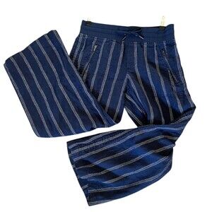 Athleta Womens Cabo Linen Wide Leg Pant Size 4P Blue Nautical Boho Chic Beachy